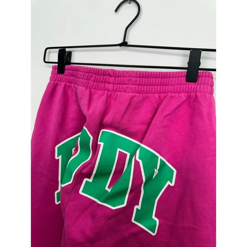 Body by Raven Tracy Pink Green Backshot Logo High Rise Elastic Waist Jogger Swea - Picture 15 of 16